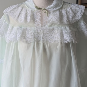 Vintage 50s Sheer Pastel Green Maxi Nightgown with White Lace Trim | Size M L