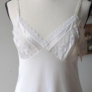 Vintage 70s Vanity Fair White Midi Slip Dress, Classic Lingerie | Size S