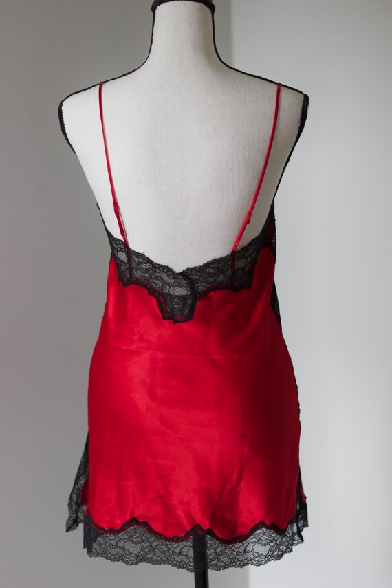 Victoria’s Secret Red Satin Slip • Black Lace Rhinestone Chemise • 2011  Vintage Y2K Lingerie • Size XS