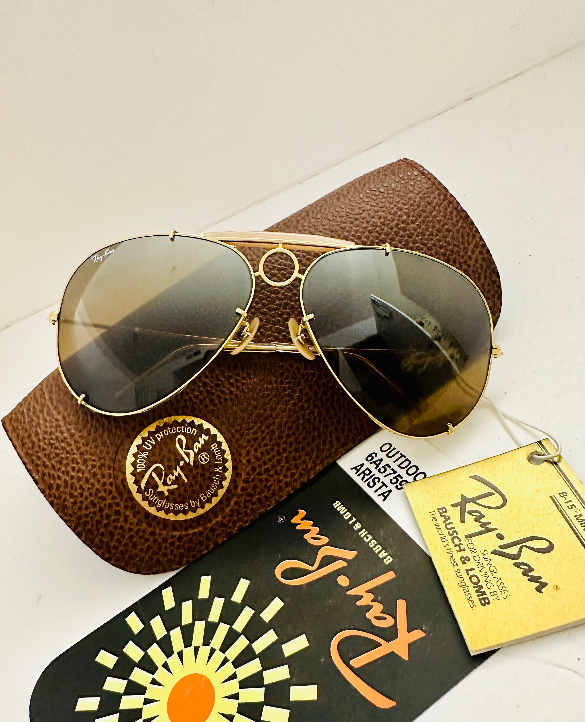 64mm NOS Vtg Ray Ban Driving Sharp Shooter Brown Top Gradient  