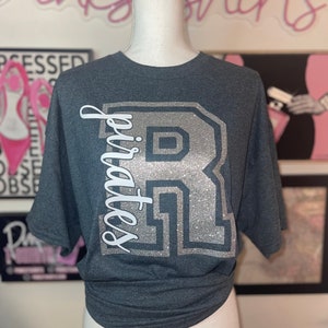 Glitter mascot spirit shirt for girl and women | Customized school shirt with mascot and school colors | Letter with mascot school tee