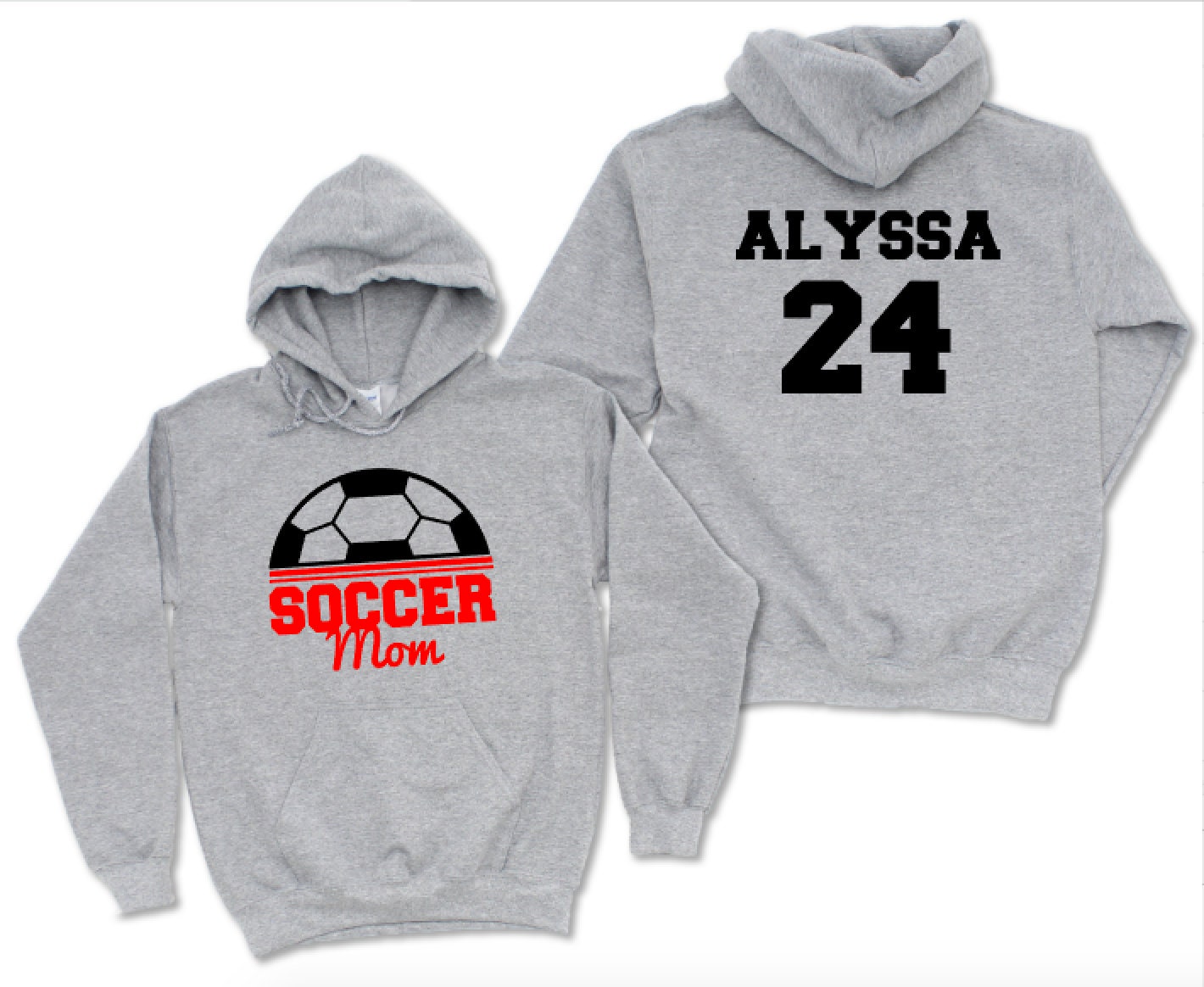 SOCCER MOM HOODIE SWEAT SHIRT CUSTOM NAME NUMBER TEAM BALL AYSO RUSH ...