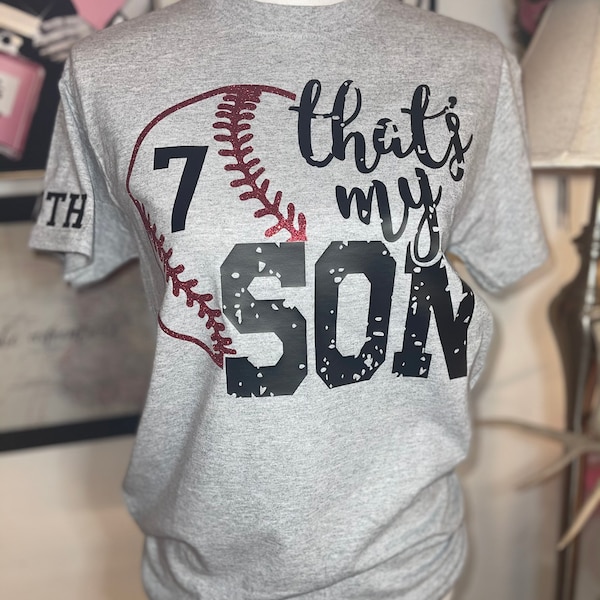 Baseball mom t-shirt thats my son personalized with name and number | Sport mom shirts | proud Baseball Mom tee | School spirit shirts