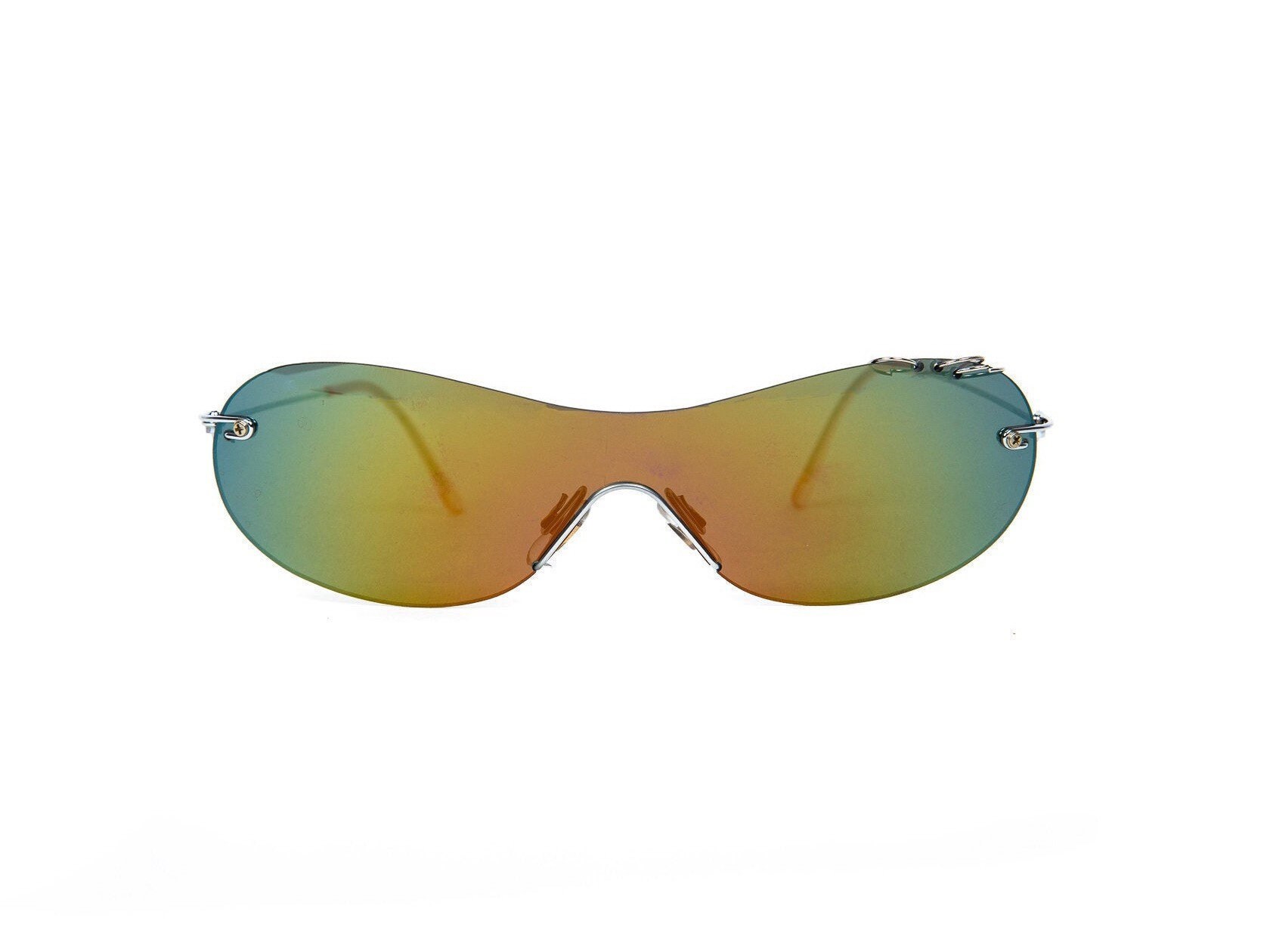 Wholesale 2000 s Rimless Shield Sunglasses Reflective Lens True vintage y2k sunglasses monolens rainbow lens pierced deadstock
