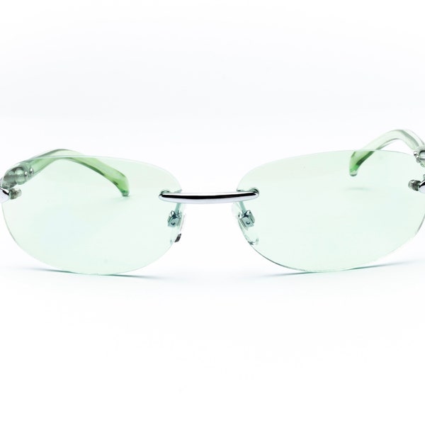 Round 2000’s Rimless sunglasses | vintage Y2K frameless sunglasses | uncut gems style | pink blue green purple lightly tinted lenses