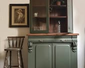 SOLD SOLD Large victorian antique painted bookcase unit cabinet shelves in olive