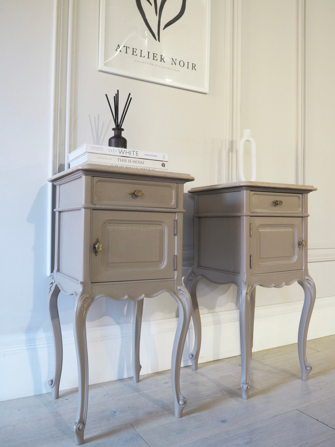 French Vintage Bedside Tables With Marble in Cream Etsy UK