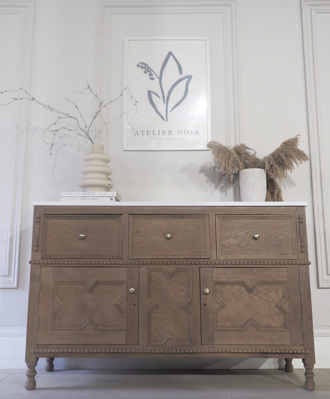 Vintage Oak Sideboard With Quartz Marble Etsy UK