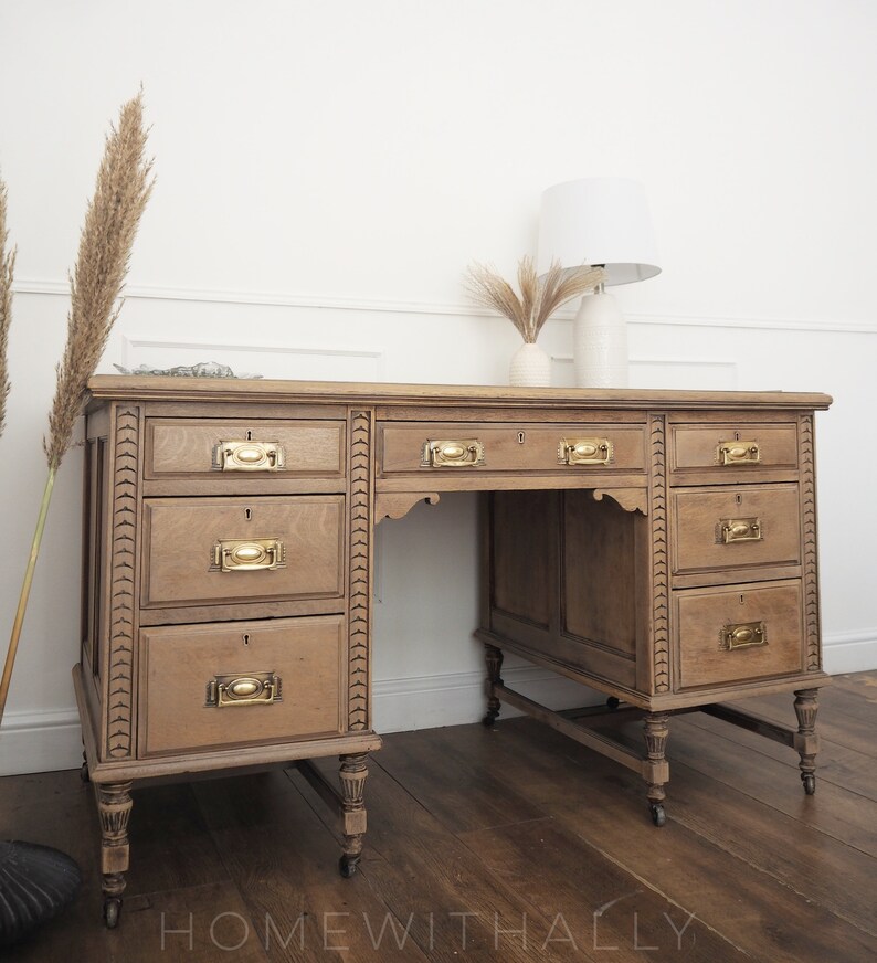NOW SOLD Large Antique Oak Desk in Raw Wood Etsy