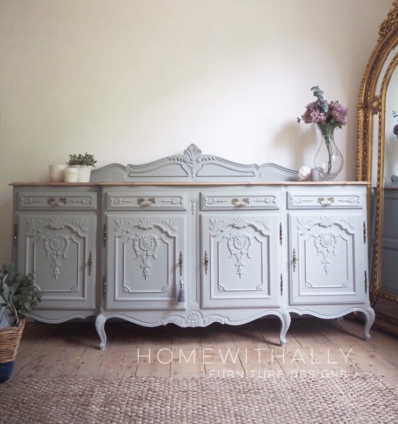 Sold Large Heavily Carved Louis Xv Sideboard In Grey Limed Etsy