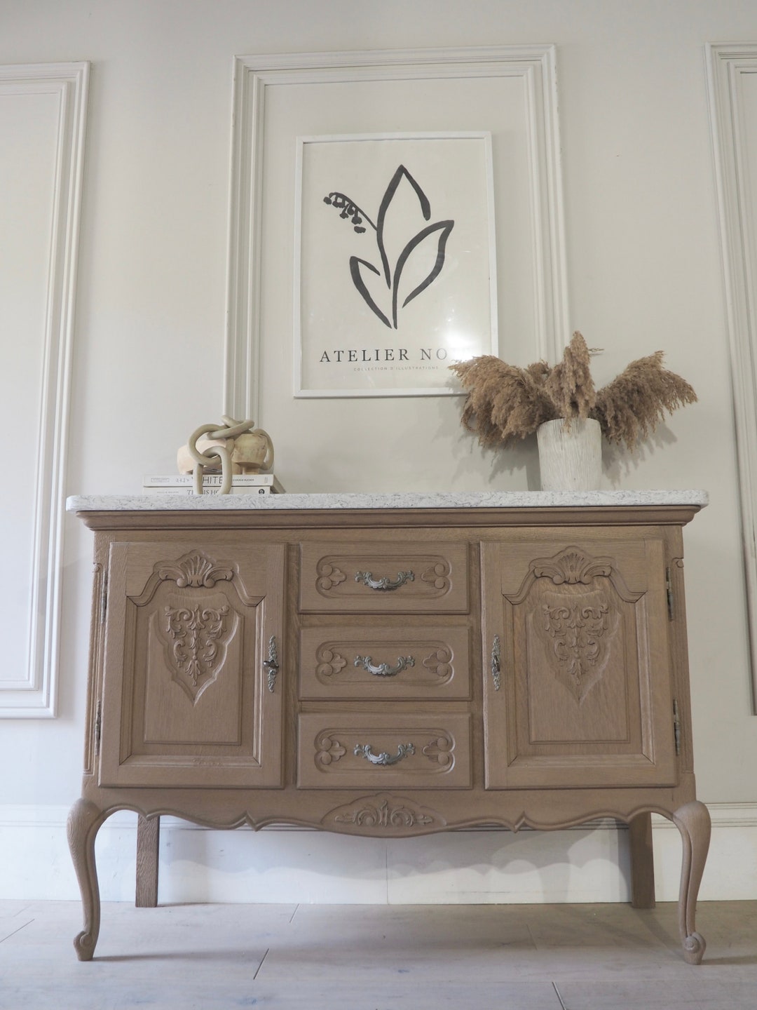 French Vintage Oak Sideboard With Quartz Marble Etsy UK