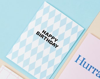 Happy birthday blue diamond card | Black hot foil