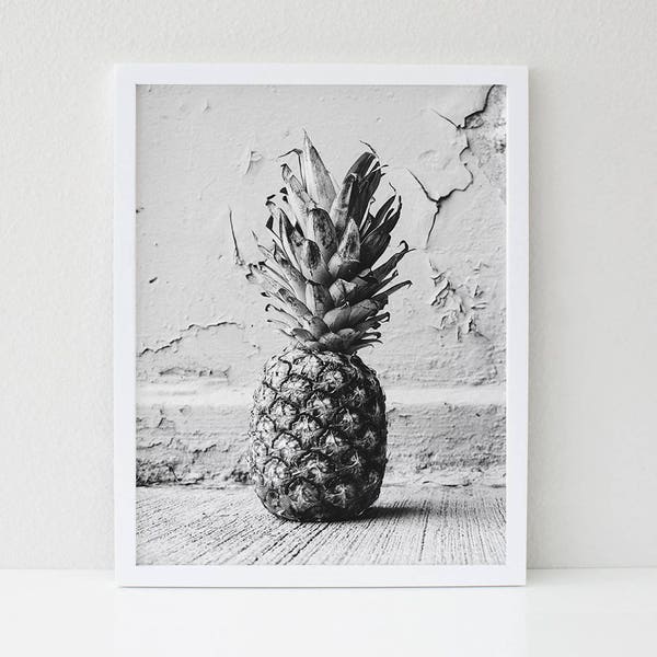 Pineapple Photography Print, Black and White, Digital Print, Edgy and Fun, Instant Download, 8.5"X11" letter size