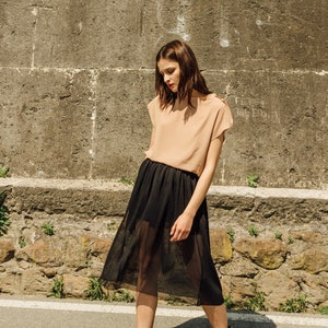 Black Tulle Midi skirt / Sheer elegant skirt / Black mesh skirt