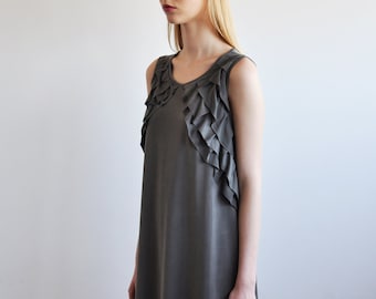A-line Jersey Knit Dress, Grey Print, Summer Casual - Etsy