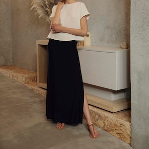 Black Maxi skirt with slits Minimal style long skirt