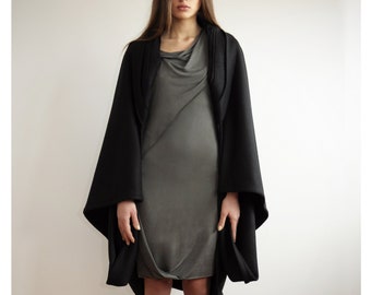 Black cape Dramatic style Staple piece draped on the back layered collar