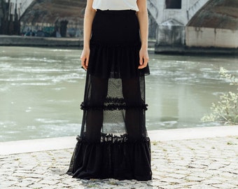 Mardi Mercredi マルディ MAXI SKIRT TULLE 黒 Mardi Mercredi マルディ MAXI SKIRT TULLE 黒
