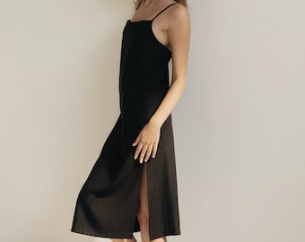 90s Black Tencel Slip Dress, Minimalist Italian Capsule Wardrobe