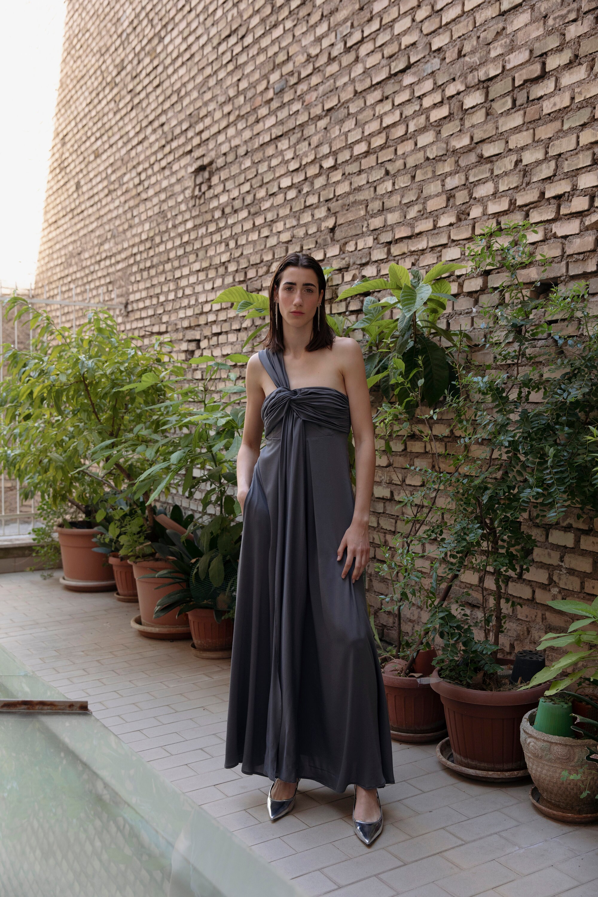 grey strapless maxi dress Bubble Hem Strapless Maxi Dress