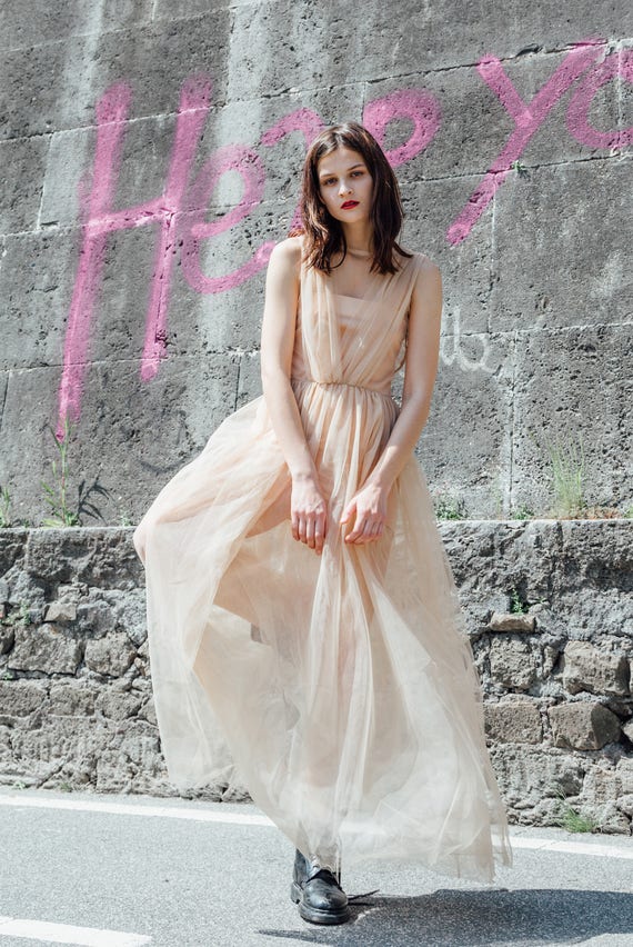Nude Pink Tulle Maxi Dress, Bridesmaid or Wedding Gown, Made in Italy - Etsy