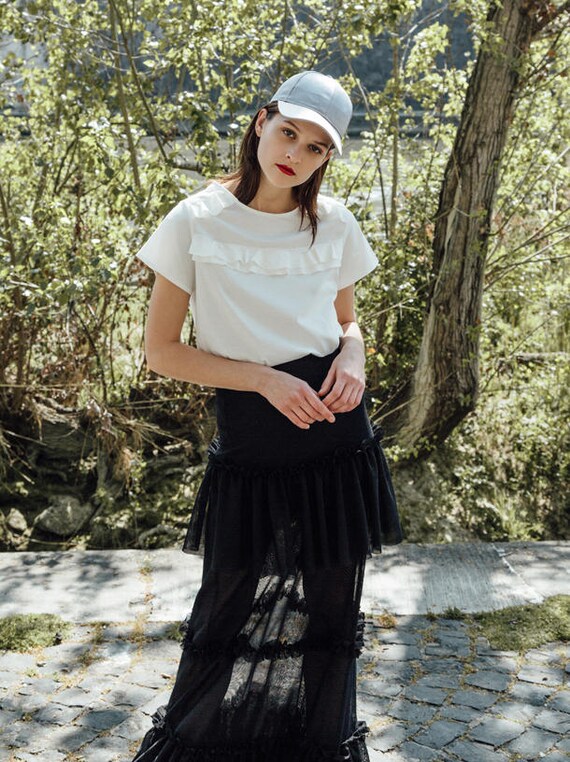 Black Tulle Skirt, Maxi Skirt With Ruffles, Punk Pop Skirt