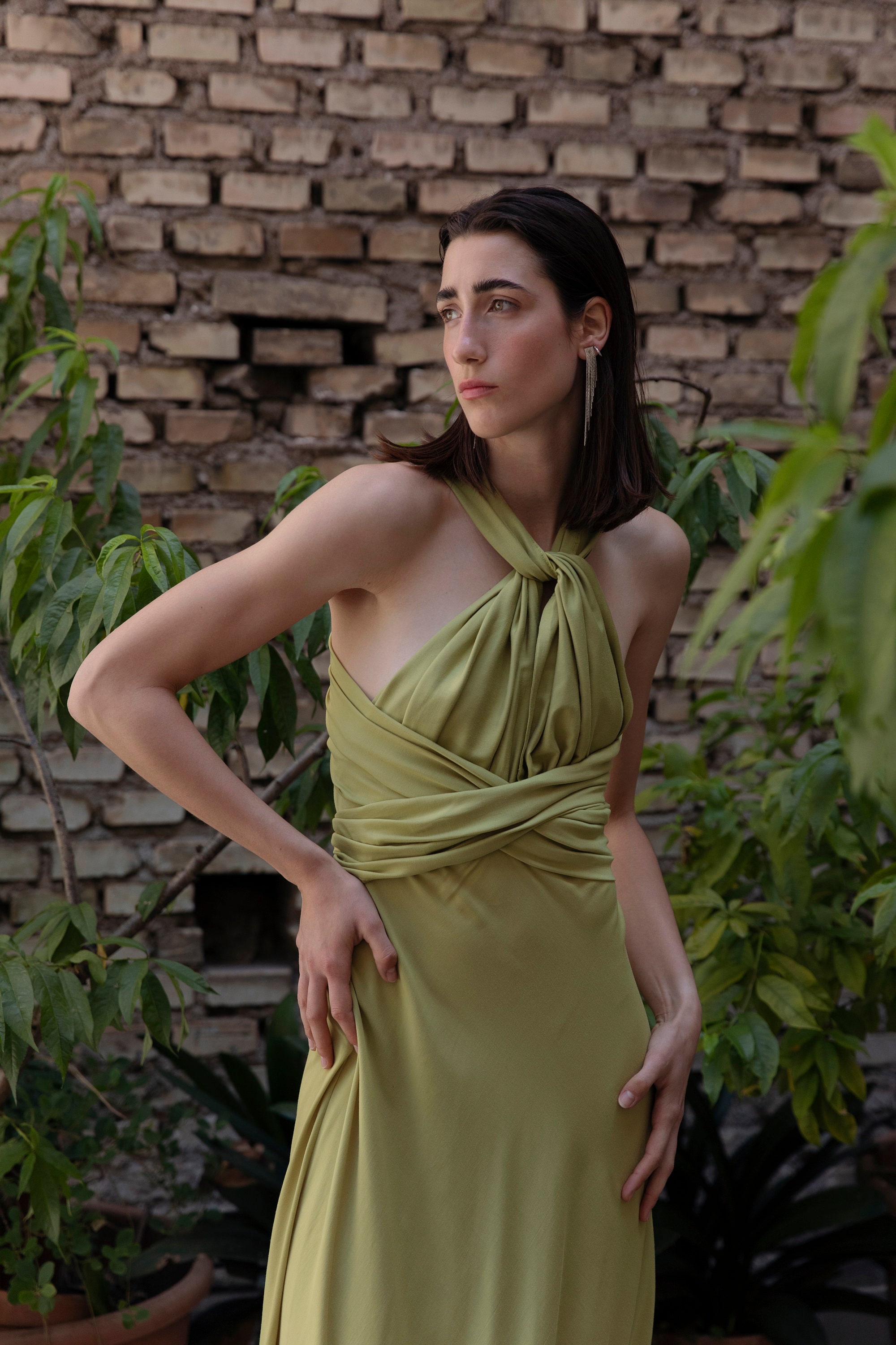 Lime Green Maxi Dress, Viscose Jersey, Made in Italy