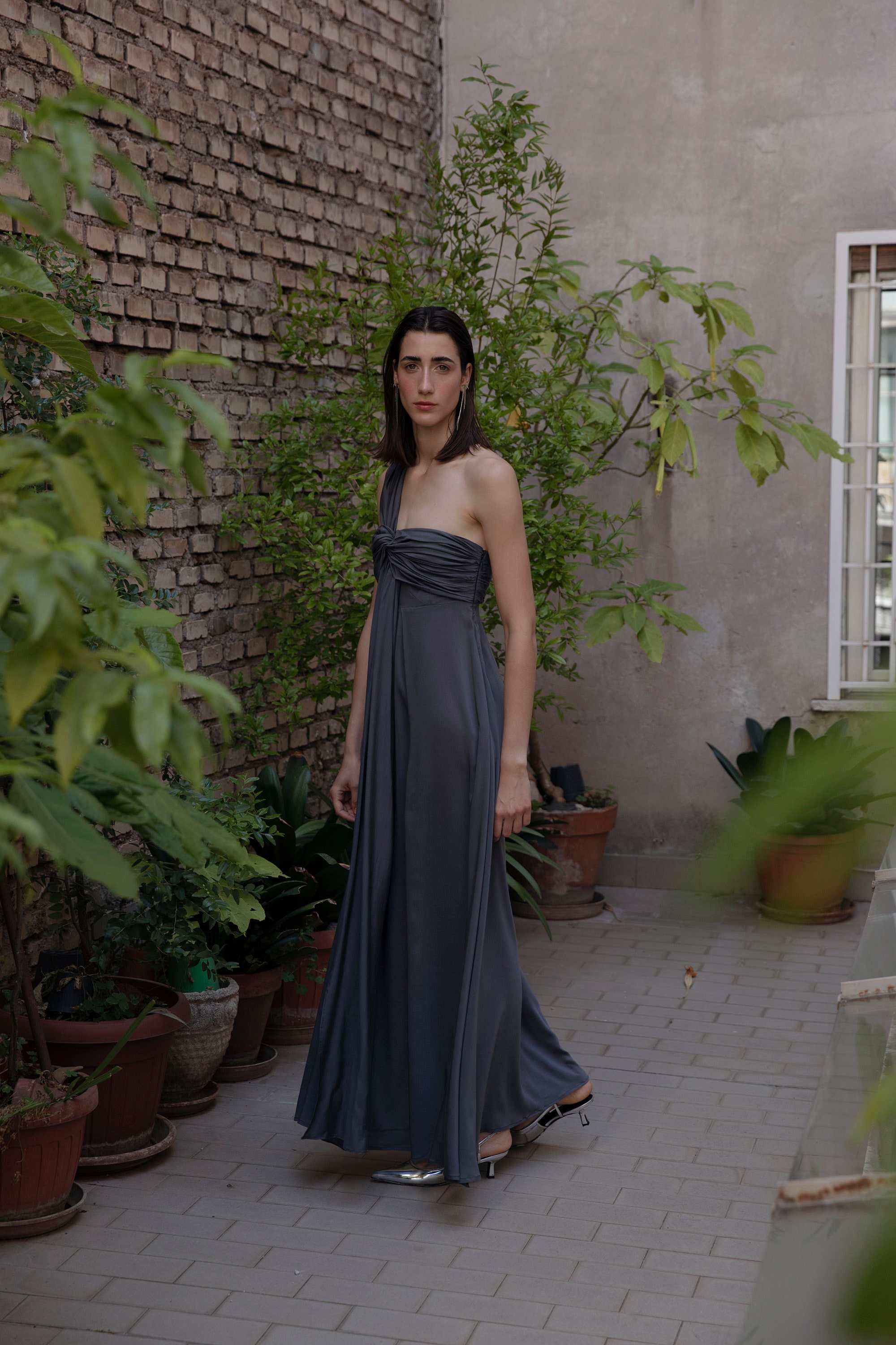chinese dress ladies Strapless Heather Gray Maxi Dress with Pockets main image 1