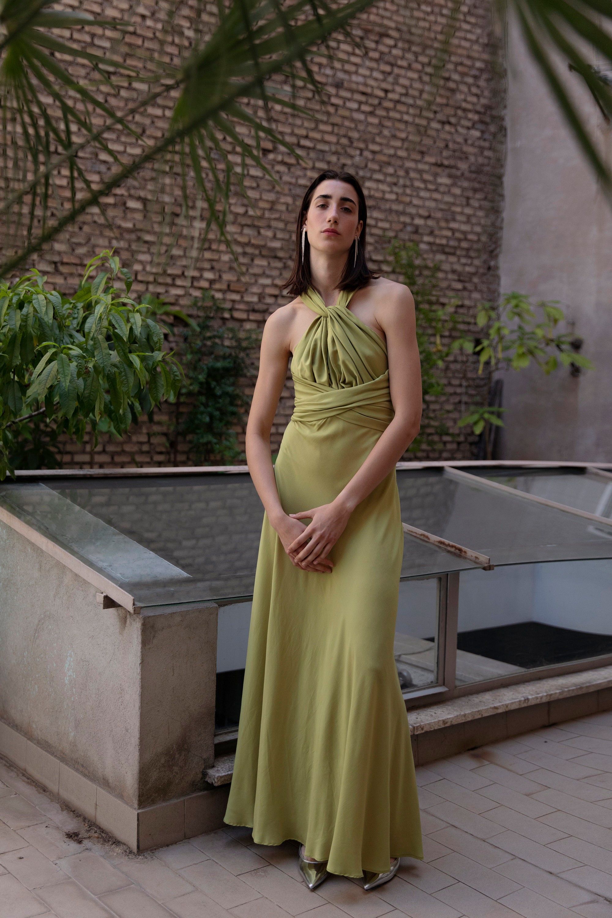 Lime Green Maxi Dress, Viscose Jersey, Made in Italy