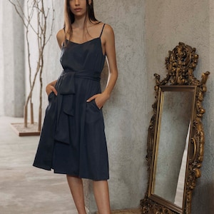 Sustainable Tencel Lyocell Dress in Navy Blue