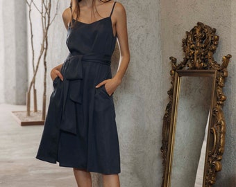 Sustainable Tencel Lyocell Dress in Navy Blue