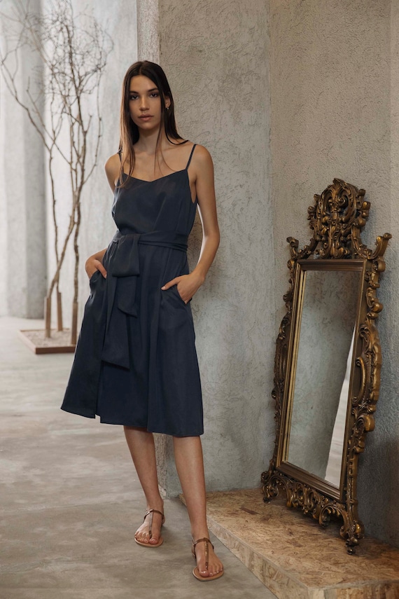 Sustainable Tencel Lyocell Dress in Navy Blue