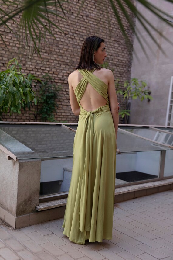 Lime Green Maxi Dress, Viscose Jersey, Made in Italy