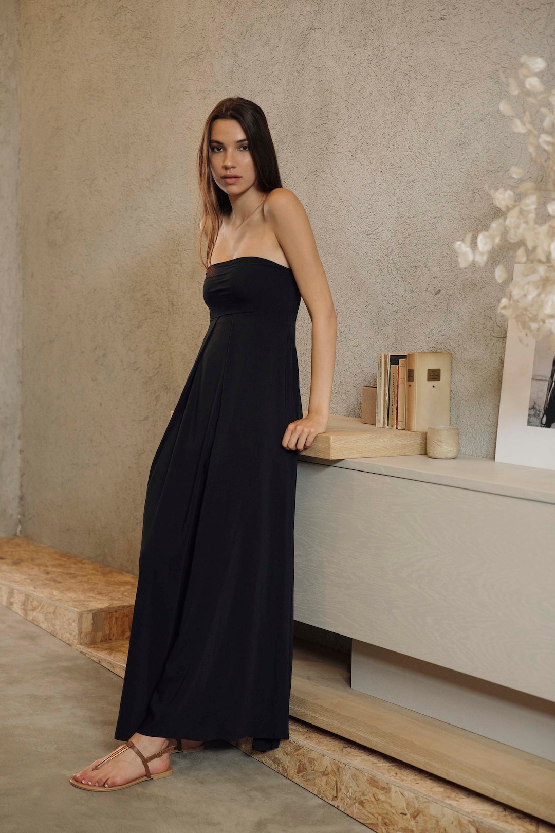 green emerald velvet dress She+Sky Black Sequined Bodice Strapless Maxi Dress main image 1