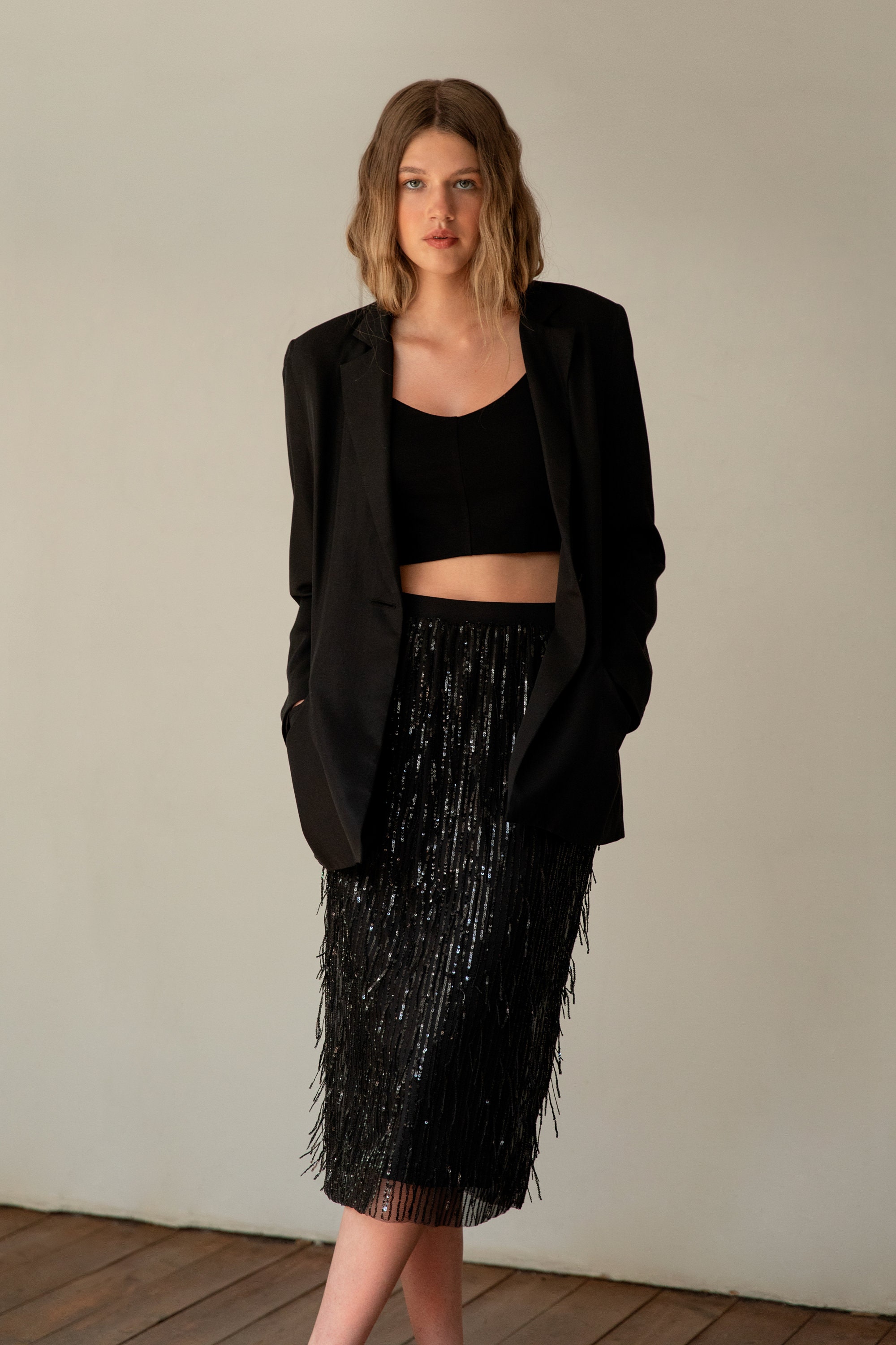 Black Sequin Pencil Skirt
