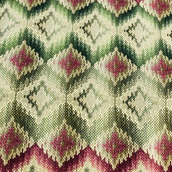 SAMPLE 3"x8" Tapestry Homedecor Jacquard Fabric,Color-pink,cream,olive Ikat fabric ,W-54 ,the price is for 1y,ready to ship