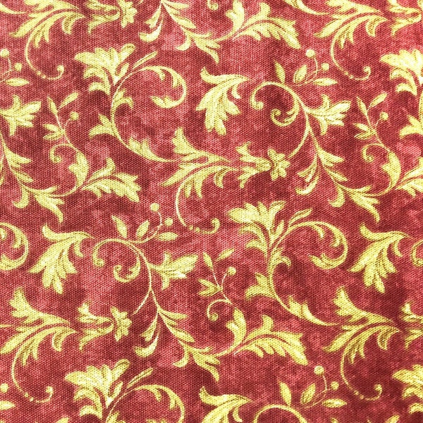 SAMPLE 3"x8" Paisley Tapestry Homedecor 100% printed cotton,screen print in USA,Gold on light burgundy  ,W-53”