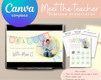 Meet the teacher night slideshow presentation| Rainbow Pastel FrillsCollection | Customisable Canva Template