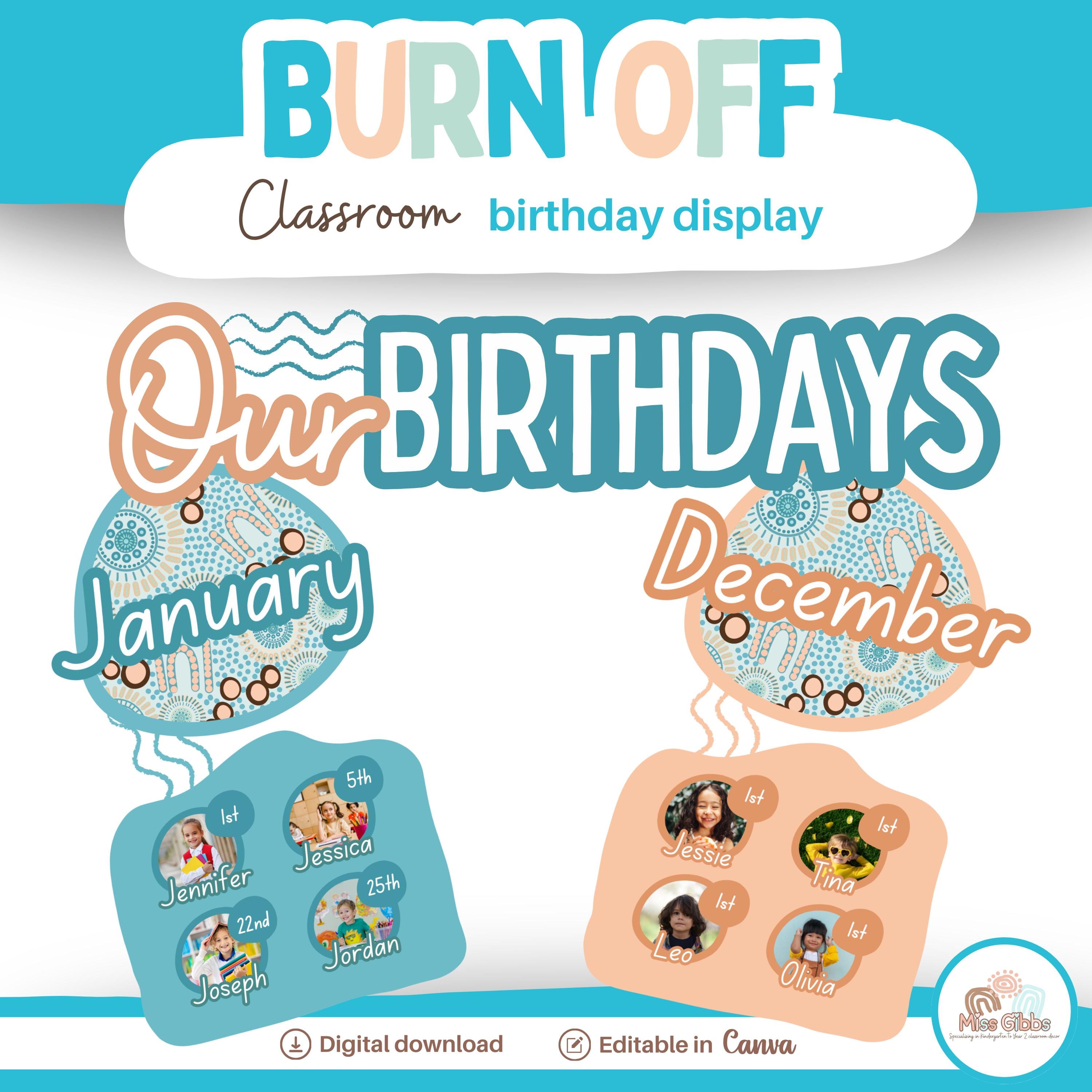 Aboriginal classroom birthday display | Canva Template | Burn Off Collection | Aboriginal | Indigenous | First Nations