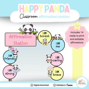 Pastel affirmation station modern classroom decor growth mindset daily classroom affirmations | Editable in Canva | Happy Panda Collection
