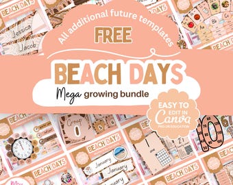 Aboriginal classroom decor bundle (MEGA) growing bundle | Indigenous | First Nations | Canva Template | Beach Days Collection