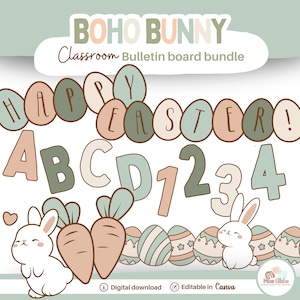 Modern boho classroom decor bulletin board bundle boho Easter classroom decor printable | Canva Template