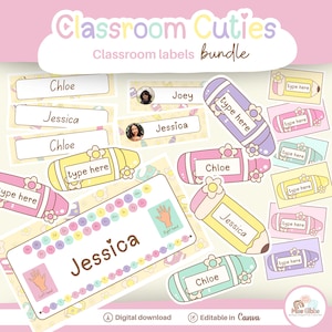 Pastel classroom decor bundle classroom labels modern classroom decor bundle pastel Canva Template | Classroom Cuties
