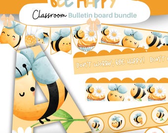 Lot de décorations modernes pour salle de classe pour tableaux d'affichage sur le thème des abeilles et modèles décoratifs Canva pour la salle de classe