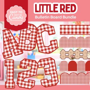 Gingham bulletin board bundle for farm themed classroom, modern classroom decor editable in Canva | Little Red Collection