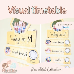 Visual classroom timetable | Bee theme | Canva Template