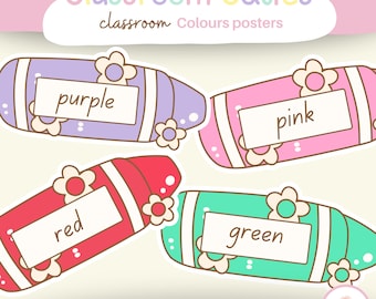 Pósters editables de colores para el aula, decoración moderna para el aula, educación en casa, Montessori / Editable en Canva