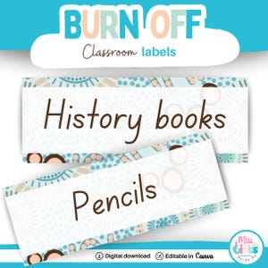 Classroom Labels Featuring | Burn Off Collection | Canva Template | Aboriginal | Indigenous | First Nations
