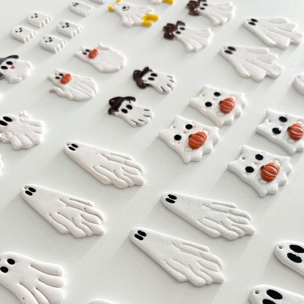 Ghost Earrings | Handmade Polymer Clay Halloween Jewelry | Choose Your Style & Earring Findings | Lightweight Cute Spooky Earrings, Glitter