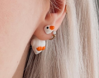 Handmade Polymer Clay Goose Earrings – Lightweight, Comfortable Bird Jewelry, Stainless Steel Posts, High Durability Gloss Top Coat